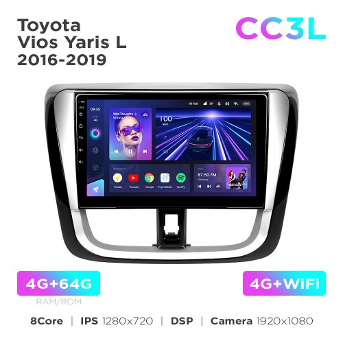 Штатна магнітола Teyes CC3L 4+64 Gb Toyota Vios Yaris L 2016-2019 10"
