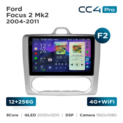 Штатная магнитола Teyes CC4 Pro 2k 12+256 Gb Ford Focus 2 Mk2 2004-2011 (F2) 9"