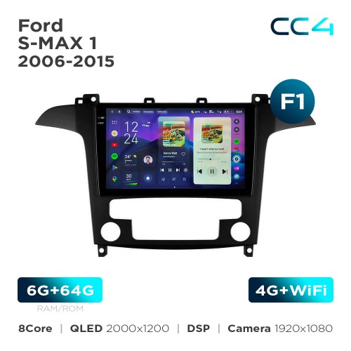 Штатная магнитола Teyes CC4 2k 6+64 Gb Ford S-MAX 1 2006-2015 (F1) 9"