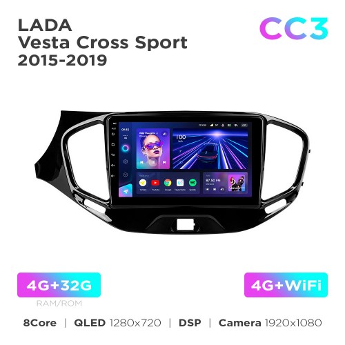 Штатна магнітола Teyes CC3 4+32 Gb LADA Vesta Cross Sport 2015-2019 9"