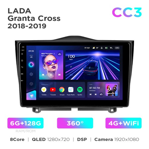 Штатная магнитола Teyes CC3 6+128 Gb 360° LADA Granta Cross 2018-2023 9"