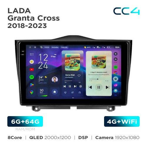 Штатная магнитола Teyes CC4 2k 6+64 Gb LADA Granta Cross 2018-2023 9"