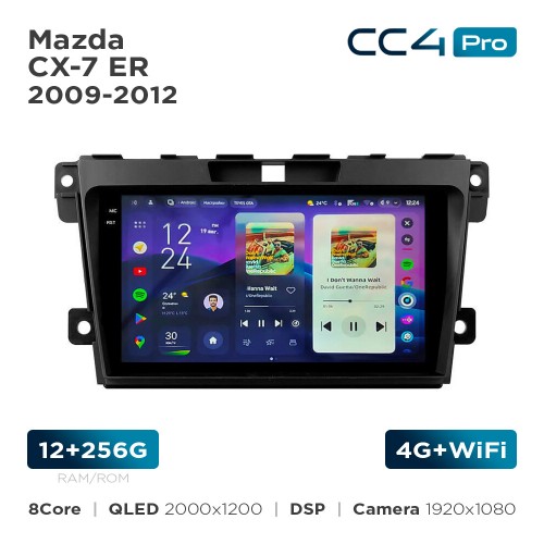 Штатная магнитола Teyes CC4 Pro 2k 12+256 Gb Mazda CX-7 ER 2009-2012 9"
