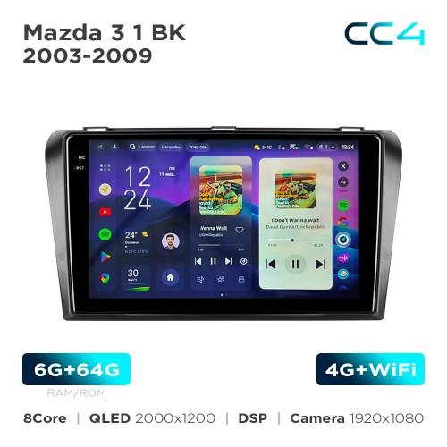 Штатная магнитола Teyes CC4 2k 6+64 Gb Mazda 3 1 BK 2003-2009 9"