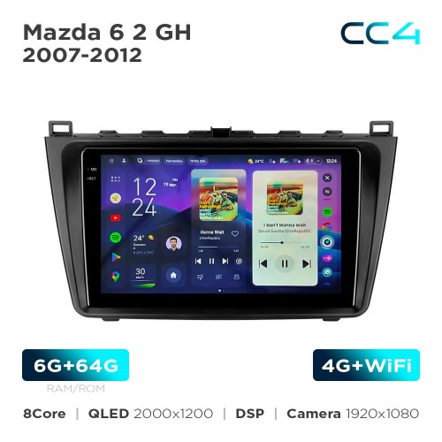 Штатная магнитола Teyes CC4 2k 6+64 Gb Mazda 6 2 GH 2007-2012 9"