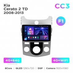 Штатная магнитола Teyes CC3 4+64 Gb Kia Cerato 2 TD 2008-2013 (F1) 9"