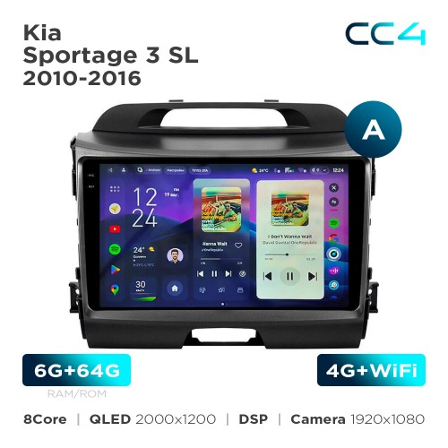 Штатная магнитола Teyes CC4 2k 6+64 Gb Kia Sportage 3 SL 2010-2016 (A) 9"