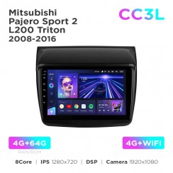 Штатна магнітола Teyes CC3L 4+64 Gb Mitsubishi Pajero Sport 2 L200 Triton 2008-2016 9"