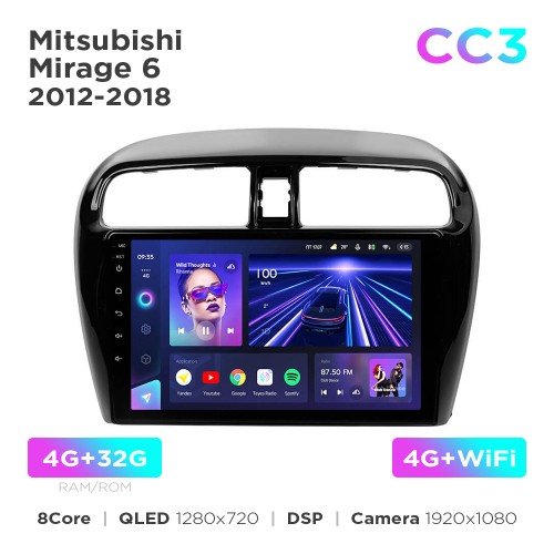 Штатна магнітола Teyes CC3 4+32 Gb Mitsubishi Mirage 6 2012-2018 9"