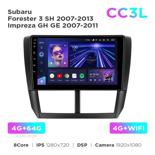 Штатная магнитола Teyes CC3L 4+64 Gb Subaru Forester 3 SH 2007-2013 / Impreza GH GE 2007-2011 9"