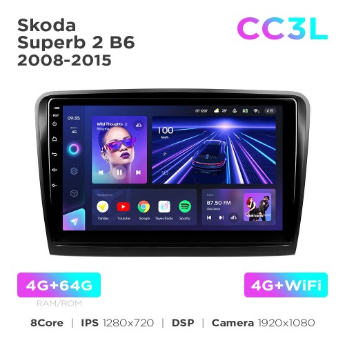 Штатная магнитола Teyes CC3L 4+64 Gb Skoda Superb 2 B6 2008-2015 10"