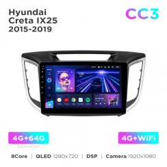 Штатная магнитола Teyes CC3 4+64 Gb Hyundai Creta IX25 2015-2019 10"
