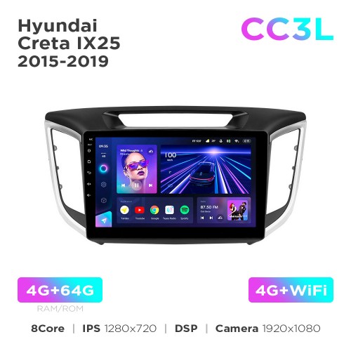 Штатная магнитола Teyes CC3L 4+64 Gb Hyundai Creta IX25 2015-2019 10"