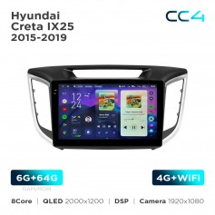 Штатна магнітола Teyes CC4 2k 6+64 Gb Hyundai Creta IX25 2015-2019 10"