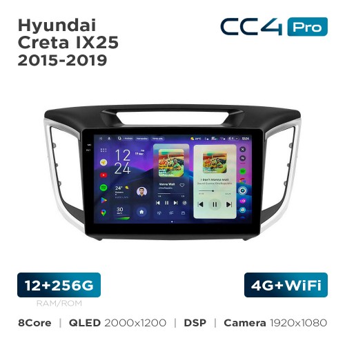 Штатная магнитола Teyes CC4 Pro 2k 12+256 Gb Hyundai Creta IX25 2015-2019 10"