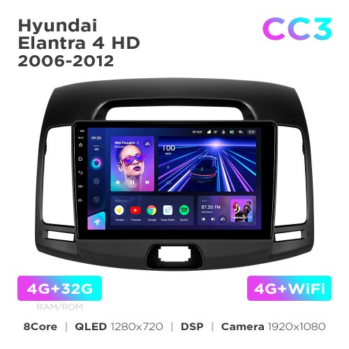 Штатна магнітола Teyes CC3 4+32 Gb Hyundai Elantra 4 HD 2006-2012 9"