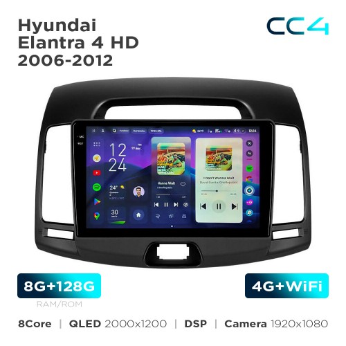 Штатна магнітола Teyes CC4 2k 8+128 Gb Hyundai Elantra 4 HD 2006-2012 9"