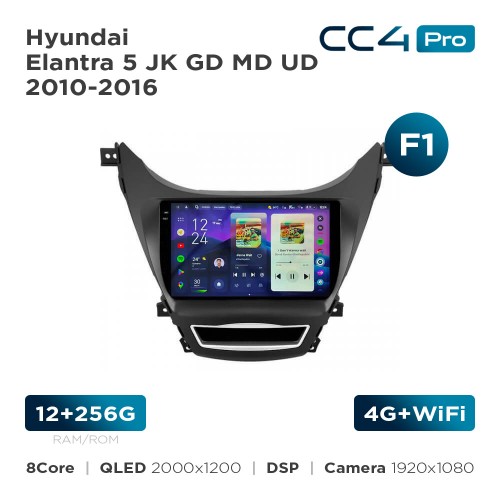 Штатная магнитола Teyes CC4 Pro 2k 12+256 Gb Hyundai Elantra 5 JK GD MD UD 2010-2016 (F1) 9"