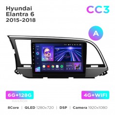 Штатная магнитола Teyes CC3 6+128 Gb Hyundai Elantra 6 2015-2018 (A) 9"