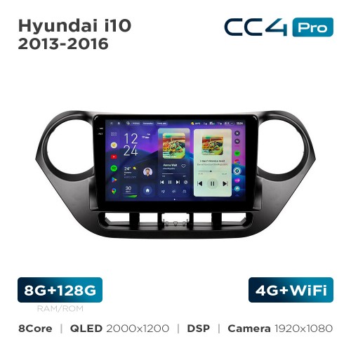 Штатная магнитола Teyes CC4 Pro 2k 8+128 Gb Hyundai i10 2013-2016 9"