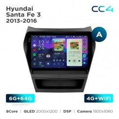 Штатна магнітола Teyes CC4 2k 6+64 Gb Hyundai Santa Fe 3 2013-2016 (A) 9"