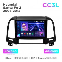 Штатная магнитола Teyes CC3L 4+64 Gb Hyundai Santa Fe 2 2006-2012 9"