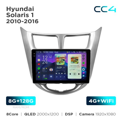 Штатная магнитола Teyes CC4 2k 8+128 Gb Hyundai Solaris 1 2010-2016 9"