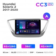 Штатна магнітола Teyes CC3 2k 6+128 Gb 360° Hyundai Solaris 2 2017-2020 (A) 9"