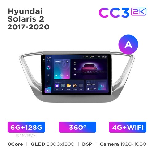 Штатная магнитола Teyes CC3 2k 6+128 Gb 360° Hyundai Solaris 2 2017-2020 (A) 9"