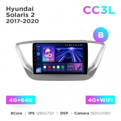 Штатная магнитола Teyes CC3L 4+64 Gb Hyundai Solaris 2 2017-2020 (B) 9"