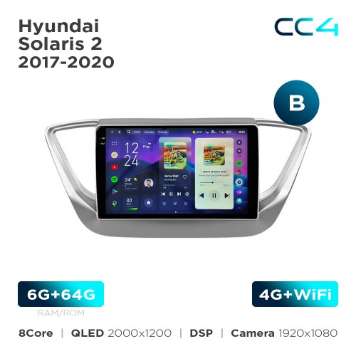 Штатная магнитола Teyes CC4 2k 6+64 Gb Hyundai Solaris 2 2017-2020 (B) 9"