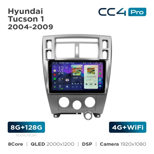 Штатна магнітола Teyes CC4 Pro 2k 8+128 Gb Hyundai Tucson 1 2004-2009 10"