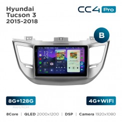 Штатная магнитола Teyes CC4 Pro 2k 8+128 Gb Hyundai Tucson 3 2015-2018 (B) 9"