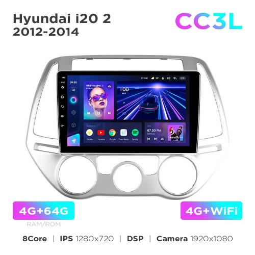 Штатная магнитола Teyes CC3L 4+64 Gb Hyundai i20 2 2012-2014 9"