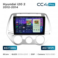 Штатная магнитола Teyes CC4 Pro 2k 8+128 Gb Hyundai i20 2 2012-2014 9"