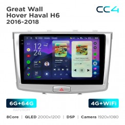 Штатная магнитола Teyes CC4 2k 6+64 Gb Great Wall Hover Haval H6 2016-2018 10"