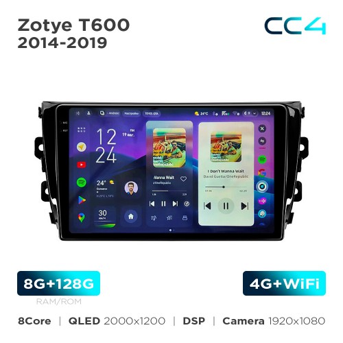 Штатна магнітола Teyes CC4 2k 8+128 Gb Zotye T600 2014-2019 10"