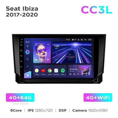 Штатна магнітола Teyes CC3L 4+64 Gb Seat Ibiza 2017-2020 9"
