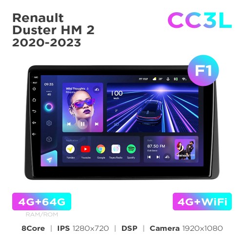 Штатна магнітола Teyes CC3L 4+64 Gb Renault Duster HM 2 2020-2023 (F1) 10"