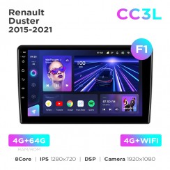 Штатная магнитола Teyes CC3L 4+64 Gb Renault Duster 2015-2021 / LADA Largus 2021 (F1) 9"