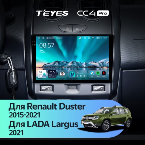Штатна магнітола Teyes CC4 Pro 2k 12+256 Gb Renault Duster 2015-2021 / LADA Largus 2021 (F1) 9"