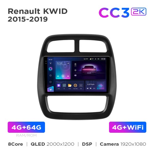 Штатна магнітола Teyes CC3 2k 4+64 Gb Renault KWID 2015-2019 9"