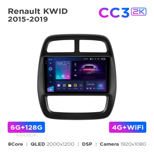 Штатная магнитола Teyes CC3 2k 6+128 Gb Renault KWID 2015-2019 9"