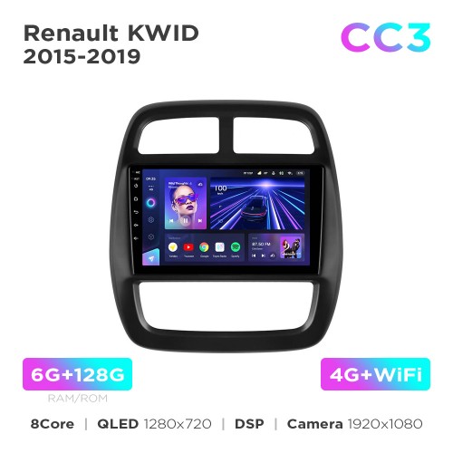 Штатная магнитола Teyes CC3 6+128 Gb Renault KWID 2015-2019 9"