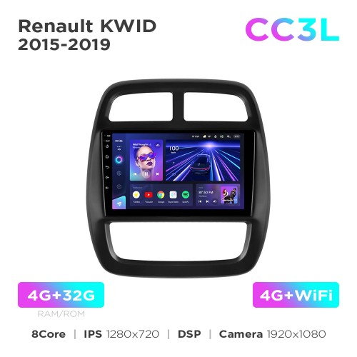 Штатна магнітола Teyes CC3L 4+32 Gb Renault KWID 2015-2019 9"