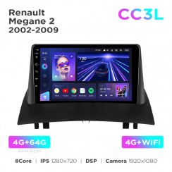 Штатная магнитола Teyes CC3L 4+64 Gb Renault Megane 2 2002-2009 9"