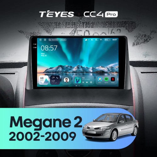 Штатна магнітола Teyes CC4 Pro 2k 8+128 Gb Renault Megane 2 2002-2009 9"