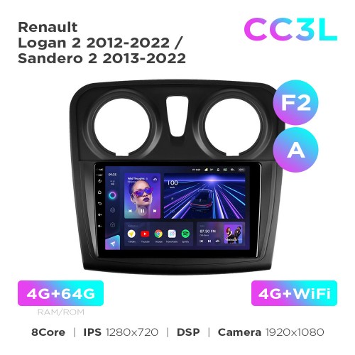 Штатная магнитола Teyes CC3L 4+64 Gb Renault Logan 2 2012-2022 / Sandero 2 2013-2022 (F2) (A) 9"