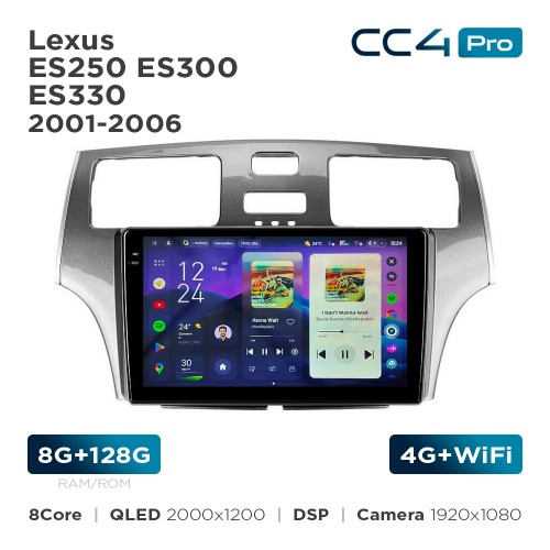 Штатная магнитола Teyes CC4 Pro 2k 8+128 Gb Lexus ES250 ES300 ES330 2001-2006 9"