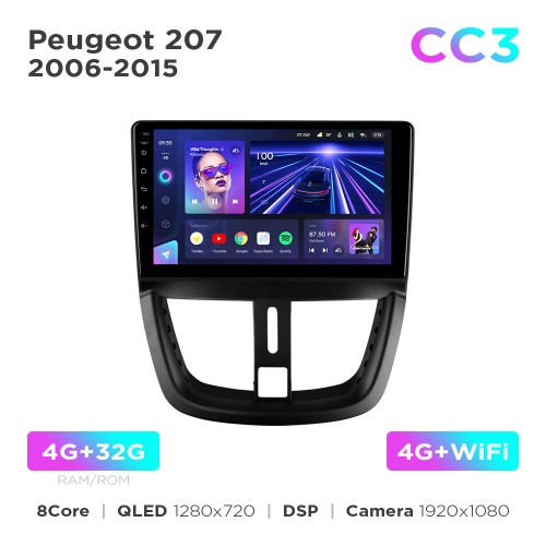 Штатная магнитола Teyes CC3 4+32 Gb Peugeot 207 2006-2015 9"